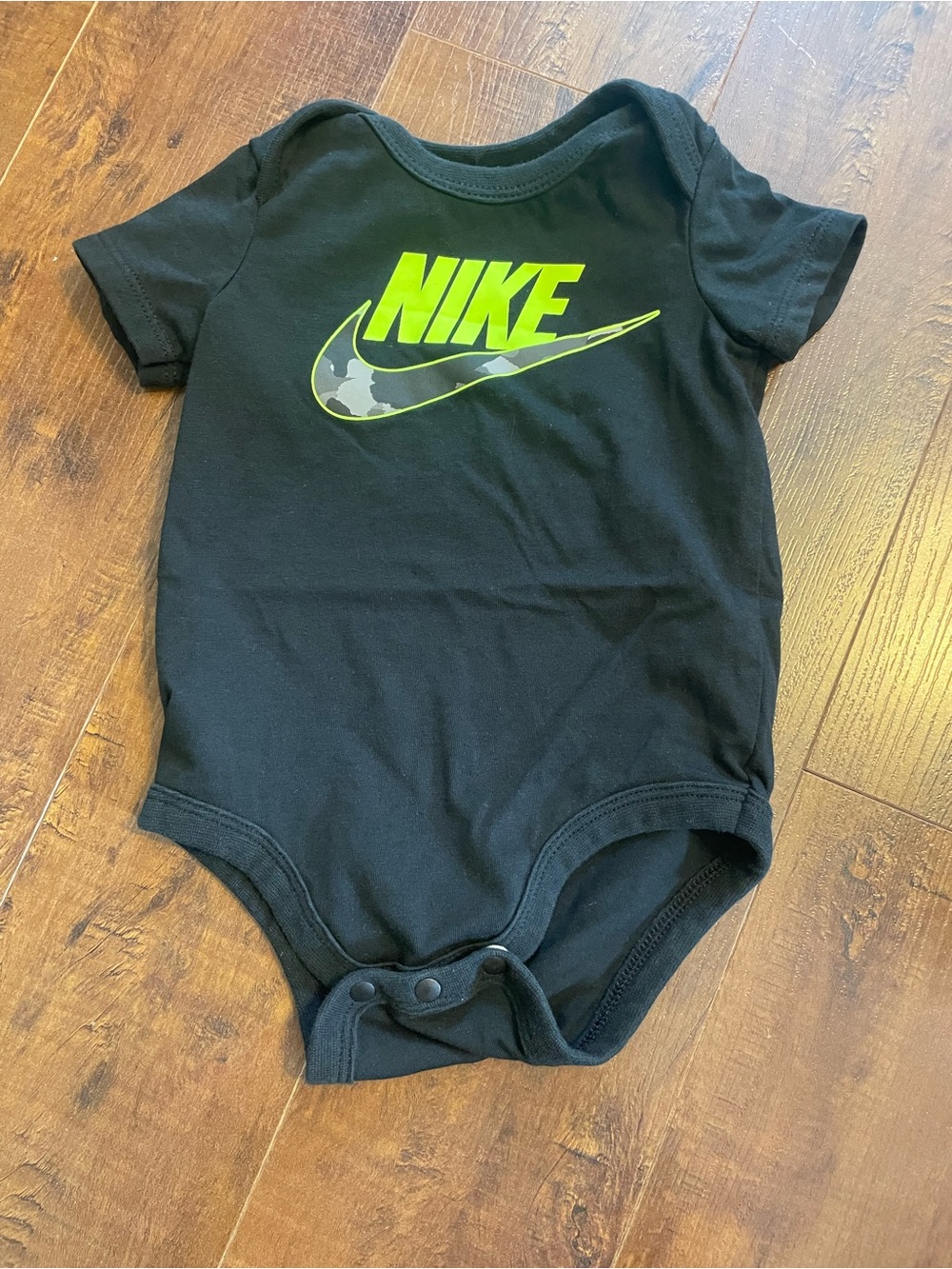Nike Black Infant Bodysuit with Neon Green Swoosh